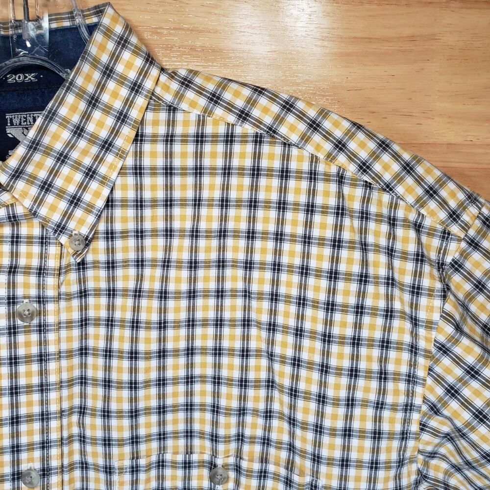 Twenty X Men's Plaid Button Down Shirt Yellow Gray Size M